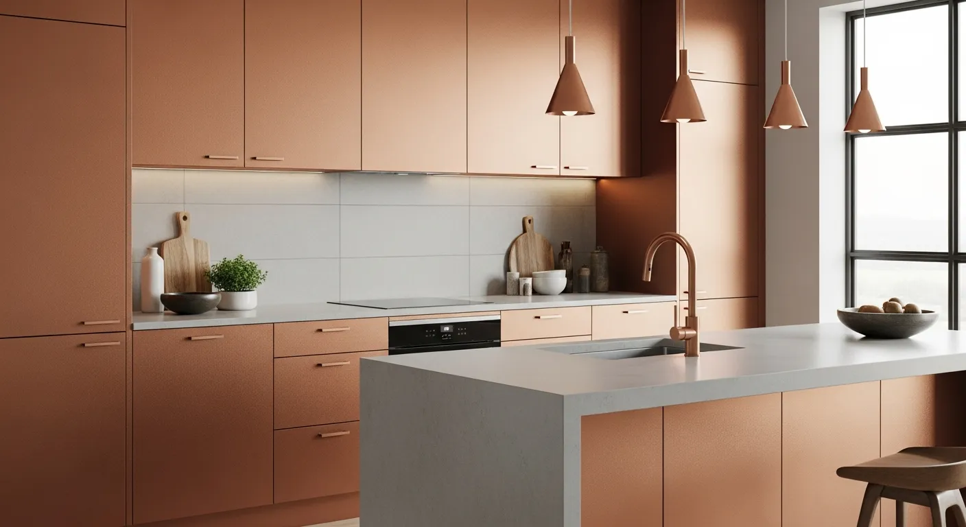 Meubles de cuisine relookés avec adhésif décoratif finition bois clair